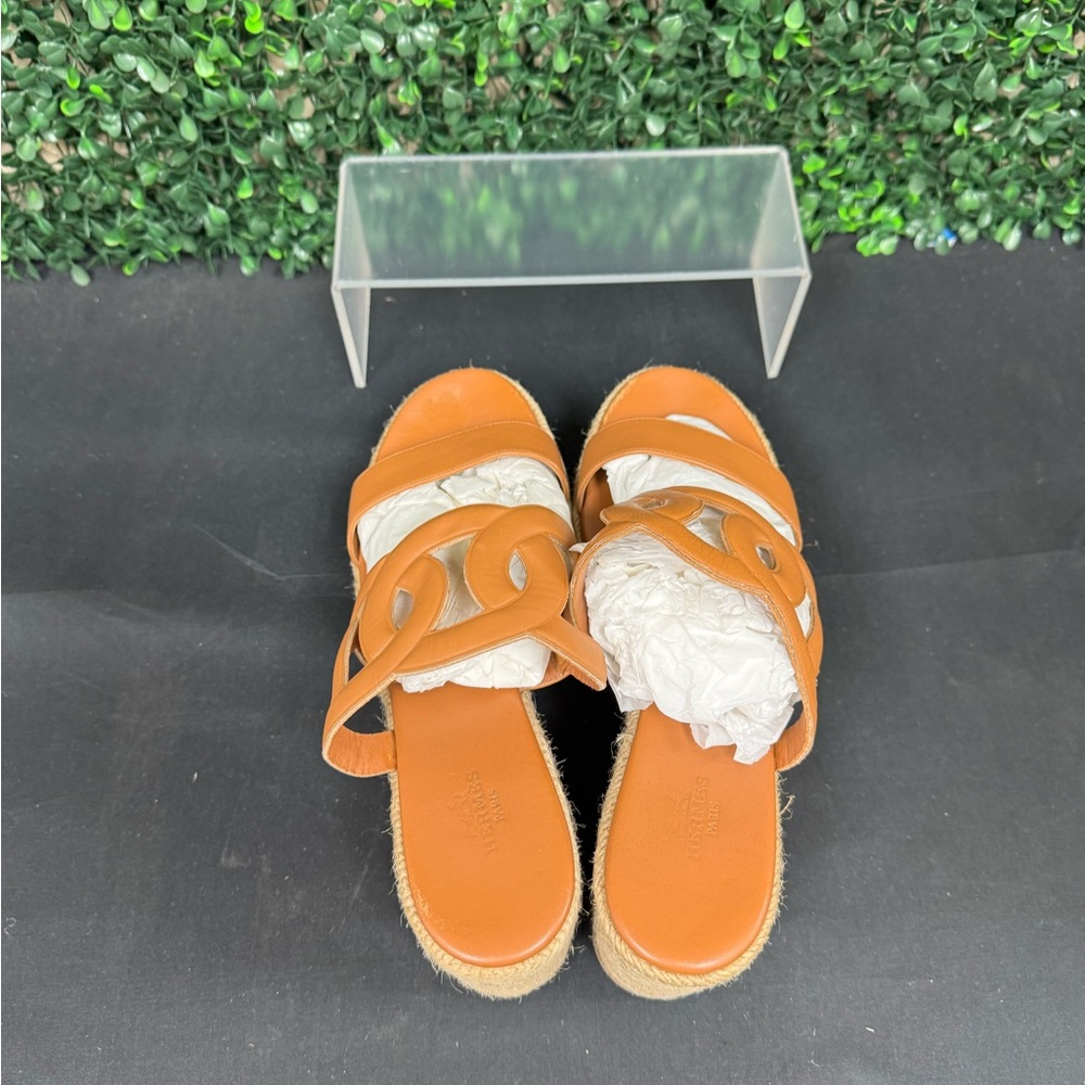 HERMES Nappa Ithea Espadrille Wedge Sandals - W9 - Picture 6 of 12